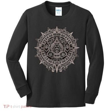 Aztec Sun Calendar Aztec Sun Stone Mayan Sun Symbol Kids Long Sleeve Shirt