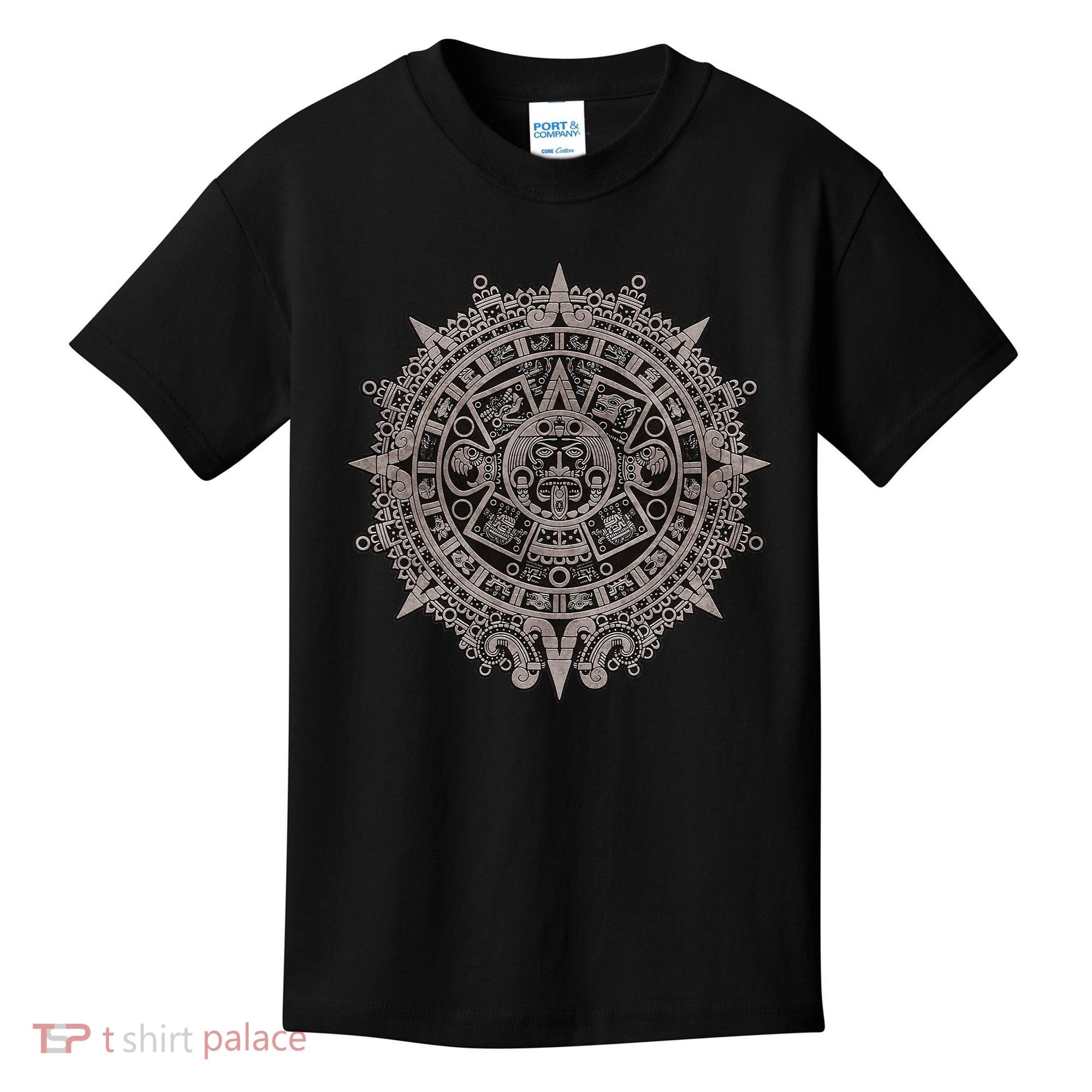 Aztec Sun Calendar Aztec Sun Stone Mayan Sun Symbol Kids T-Shirt