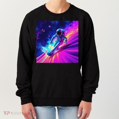 Astronaut Surfing Cosmic Rainbow Wave Graphic Design Art Women's Sweatshirt