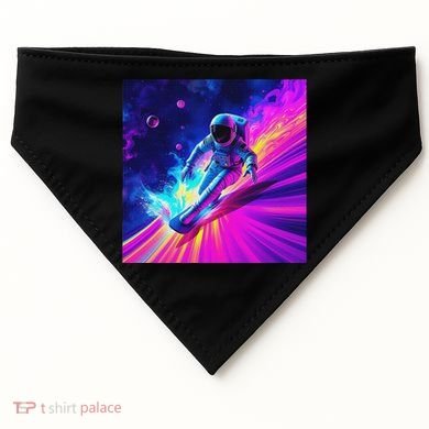 Astronaut Surfing Cosmic Rainbow Wave Graphic Design Art USA-Made Doggie Bandana