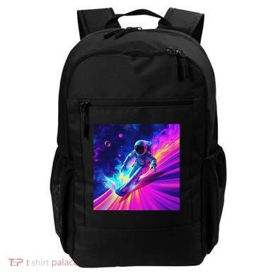 Astronaut Surfing Cosmic Rainbow Wave Graphic Design Art Backpack