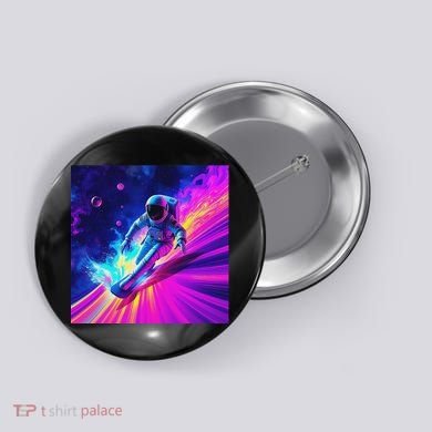 Astronaut Surfing Cosmic Rainbow Wave Graphic Design Art Button