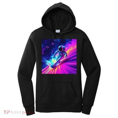 Astronaut Surfing Cosmic Rainbow Wave Graphic Design Art Women's Hoodie