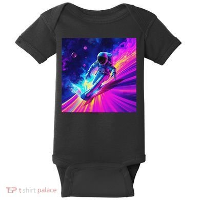 Astronaut Surfing Cosmic Rainbow Wave Graphic Design Art Baby Bodysuit