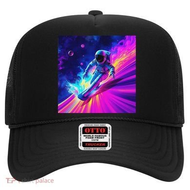 Astronaut Surfing Cosmic Rainbow Wave Graphic Design Art Hat