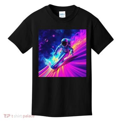 Astronaut Surfing Cosmic Rainbow Wave Graphic Design Art Kids T-Shirt