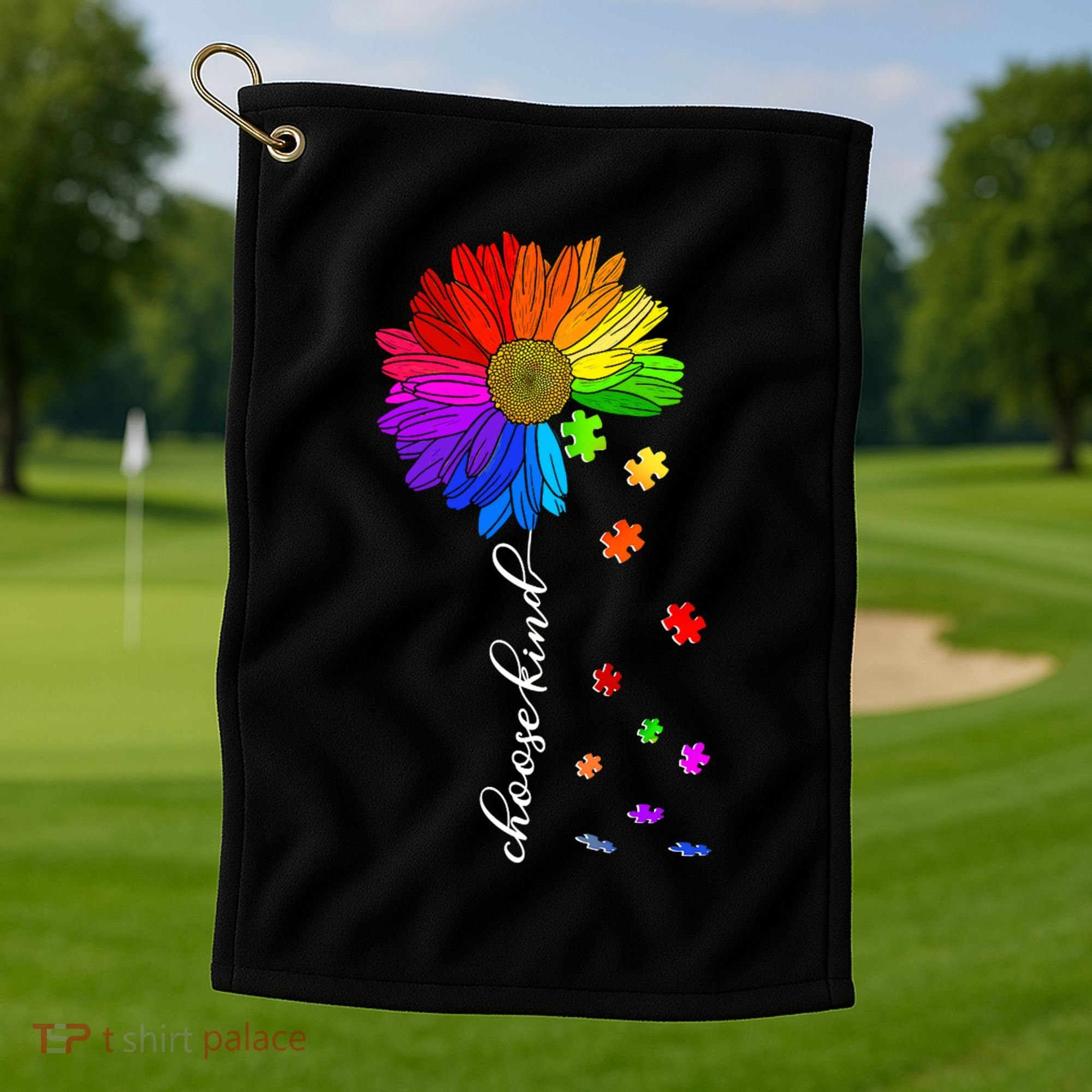 Autism Sunflower Choose Kind Golf Towel