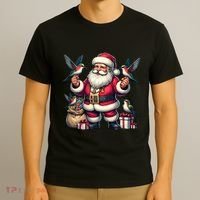 American Santa Claus Holding Hummingbird Present Xmas Tank Top T-Shirt thumb 3