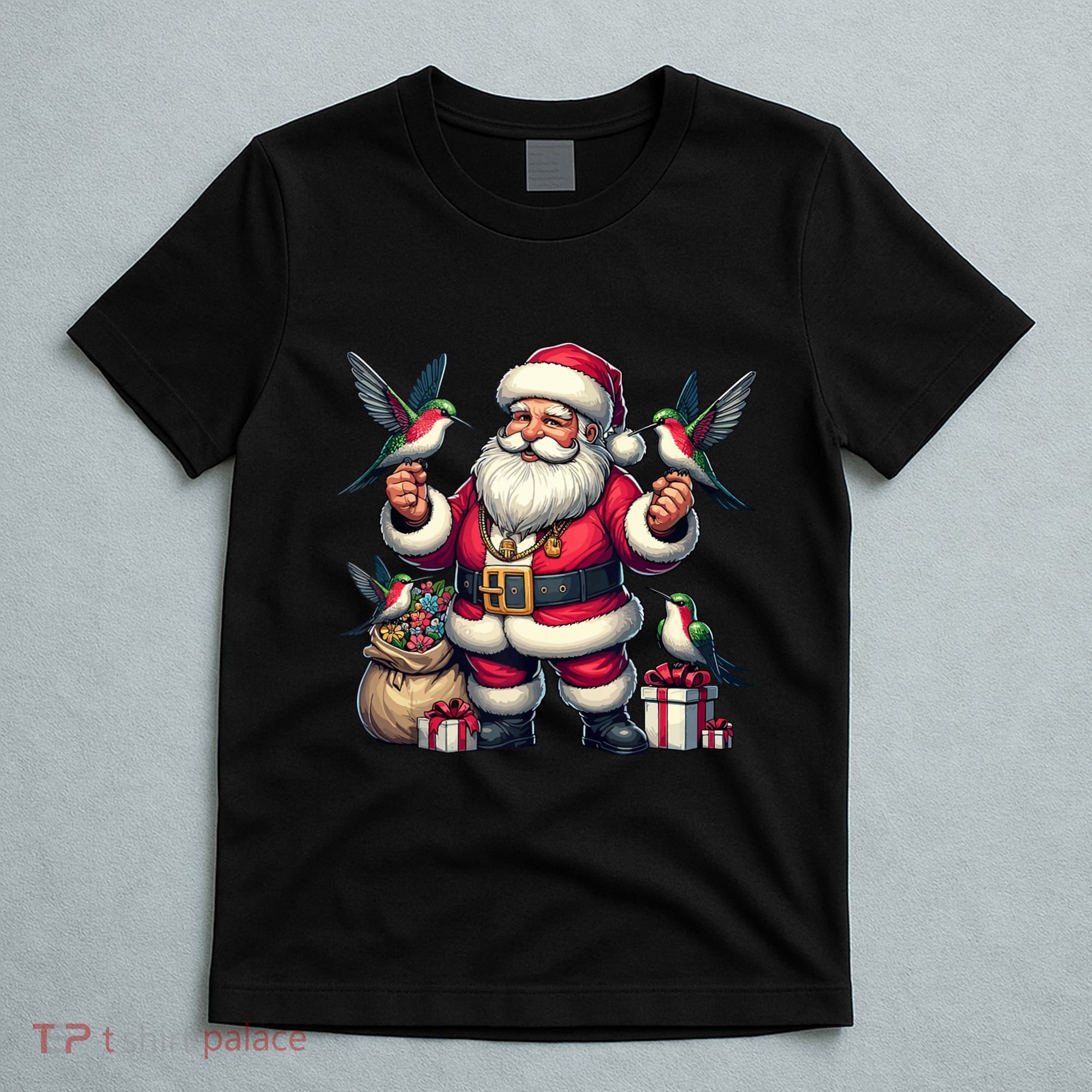 American Santa Claus Holding Hummingbird Present Xmas Tank Top T-Shirt