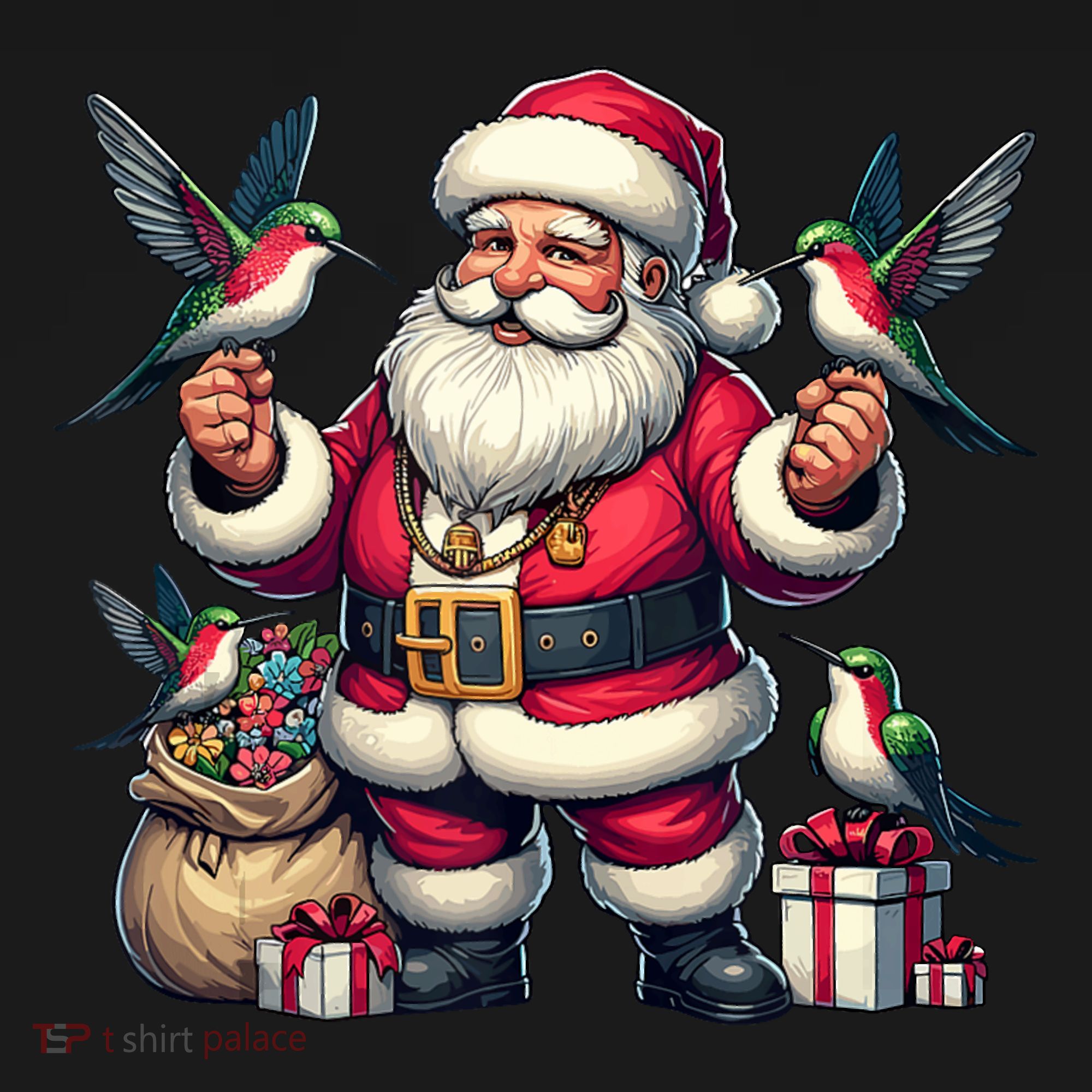 American Santa Claus Holding Hummingbird Present Xmas Tank Top T-Shirt