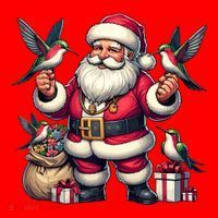 American Santa Claus Holding Hummingbird Present Xmas Tank Top Santa Hat thumb 1