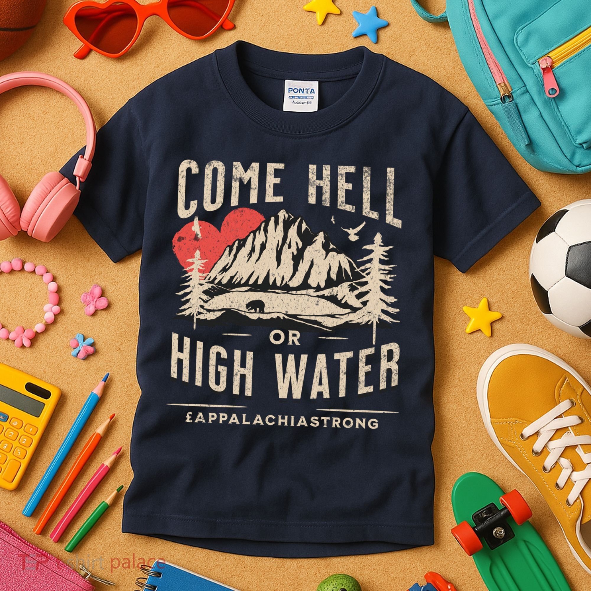 Appalachia Strong Come Hell Or High Water Mountain Kids T-Shirt