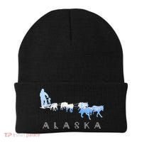 Alaska Sled Dogs Mushing Gift Sled Dog Team Snow Mountain Scene Gift Beanie thumb 0
