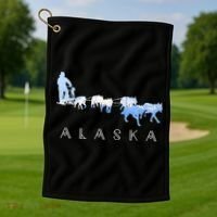 Alaska Sled Dogs Mushing Gift Sled Dog Team Snow Mountain Scene Gift Golf Towel thumb 1