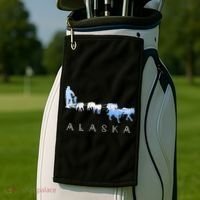 Alaska Sled Dogs Mushing Gift Sled Dog Team Snow Mountain Scene Gift Golf Towel thumb 2