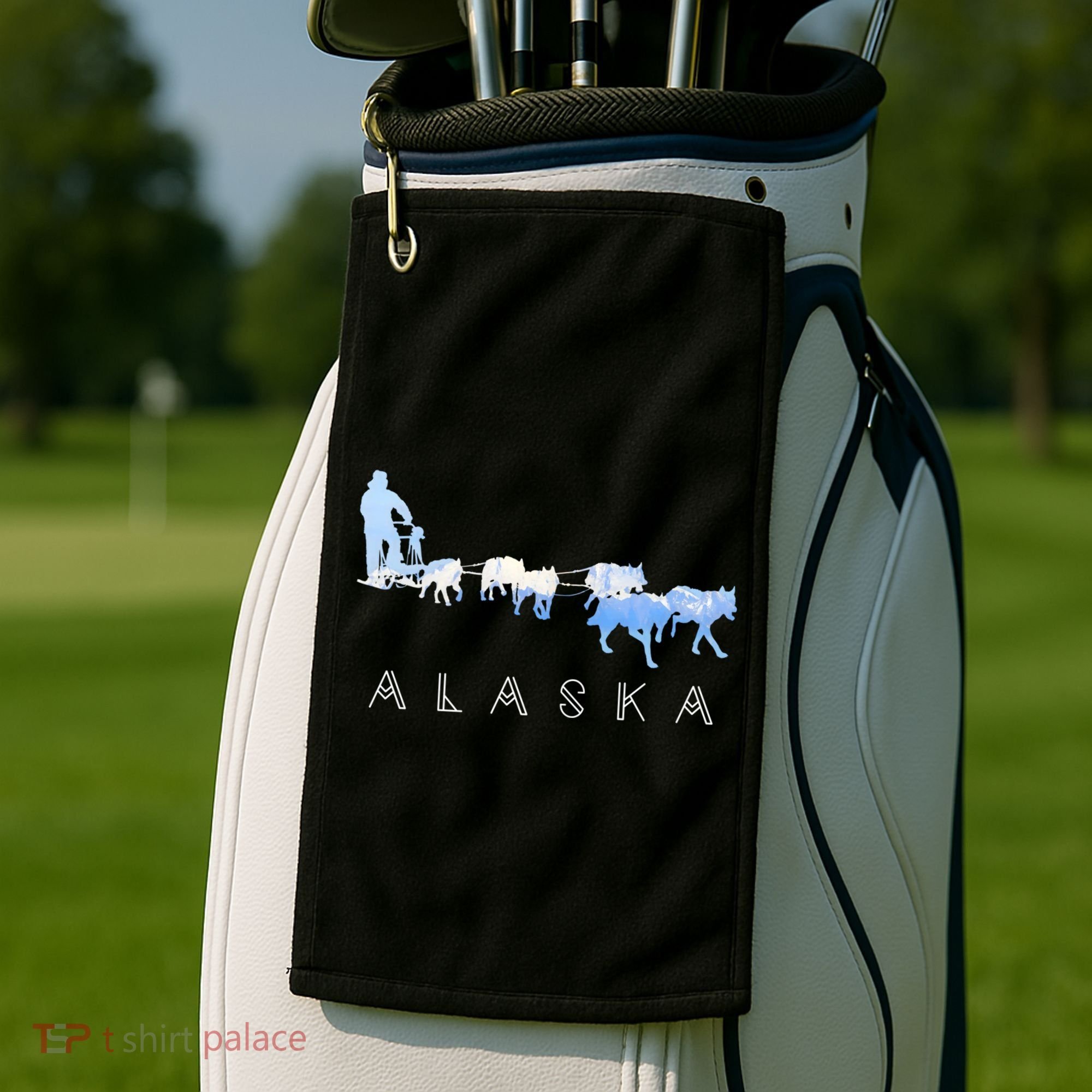 Alaska Sled Dogs Mushing Gift Sled Dog Team Snow Mountain Scene Gift Golf Towel