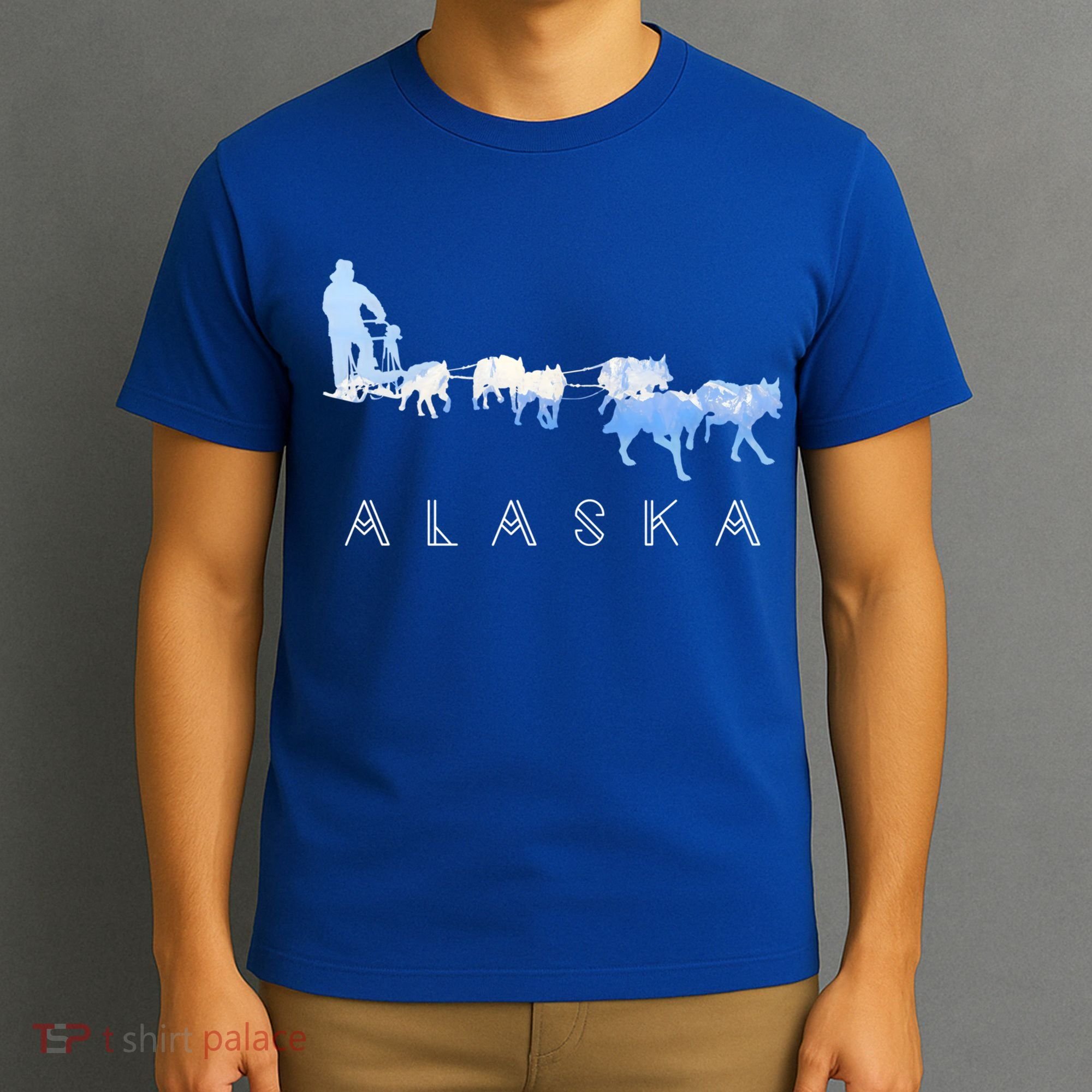 Alaska Sled Dogs Mushing Gift Sled Dog Team Snow Mountain Scene Gift T-Shirt
