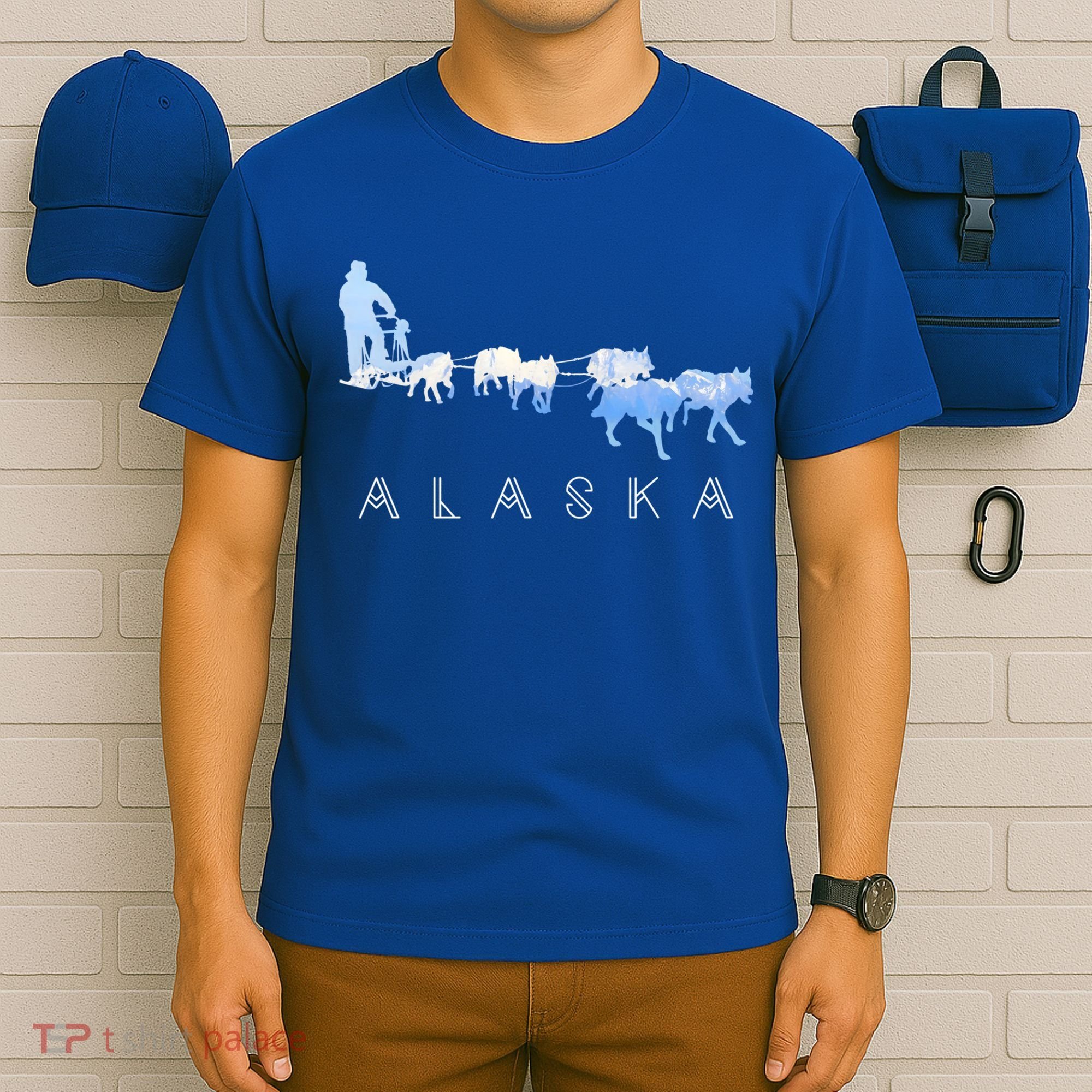 Alaska Sled Dogs Mushing Gift Sled Dog Team Snow Mountain Scene Gift T-Shirt