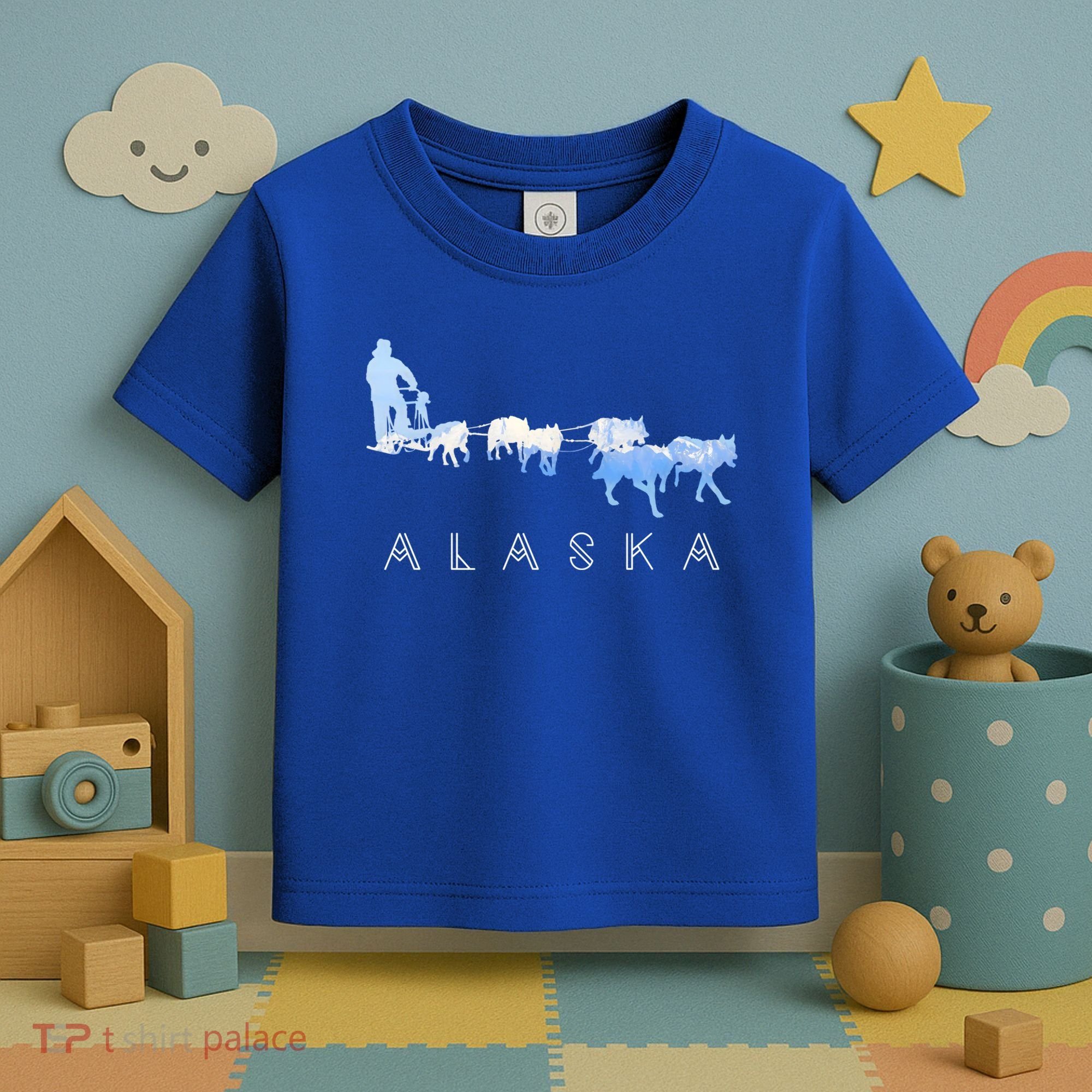 Alaska Sled Dogs Mushing Gift Sled Dog Team Snow Mountain Scene Gift Toddler T-Shirt