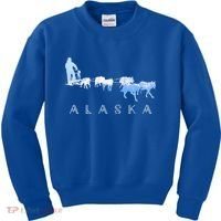 Alaska Sled Dogs Mushing Gift Sled Dog Team Snow Mountain Scene Gift Kids Sweatshirt thumb 0