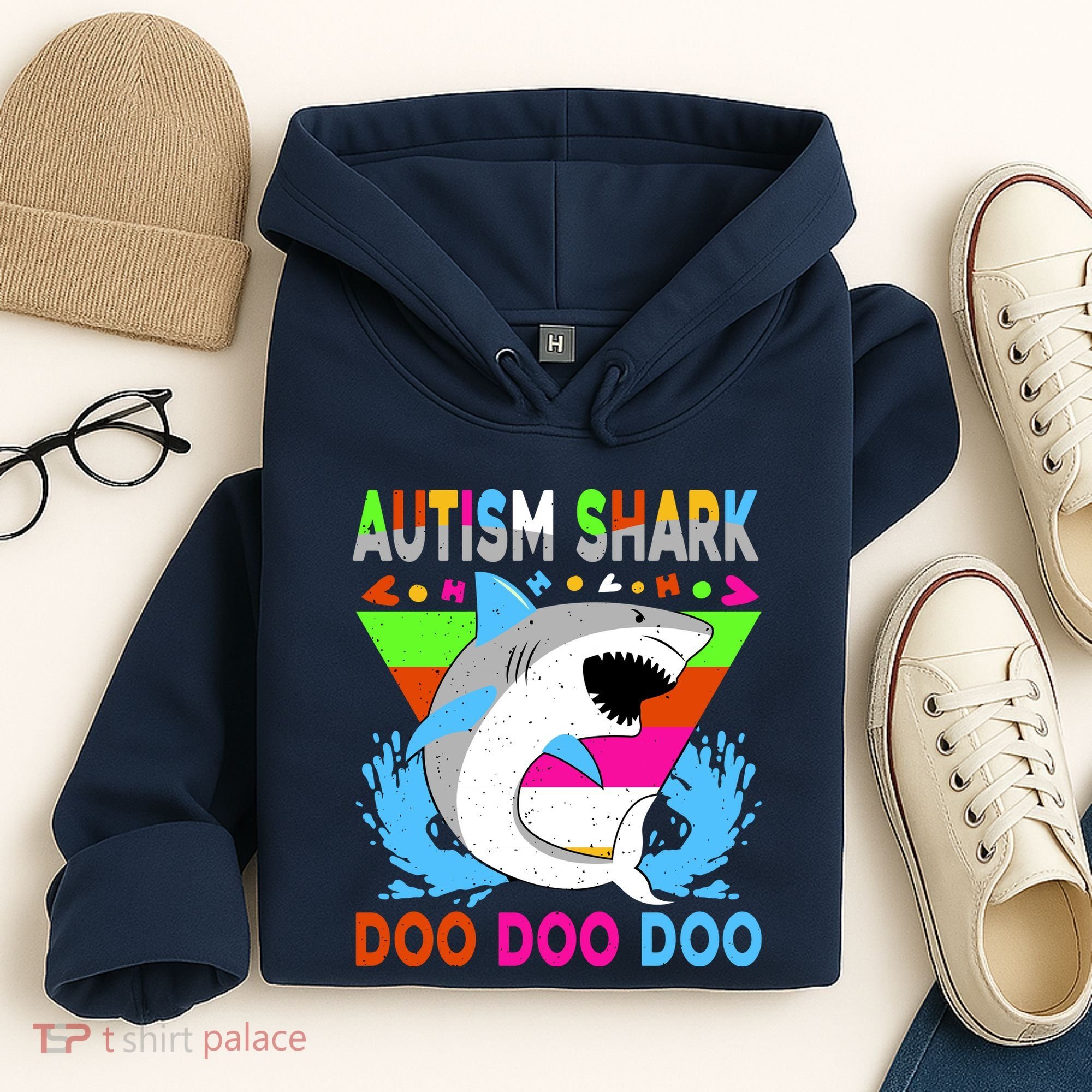 Autism Shark Doo Doo Doo Awareness Puzzle Hoodie