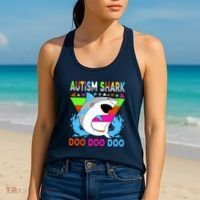 Autism Shark Doo Doo Doo Awareness Puzzle Women's Tank Top thumb 2