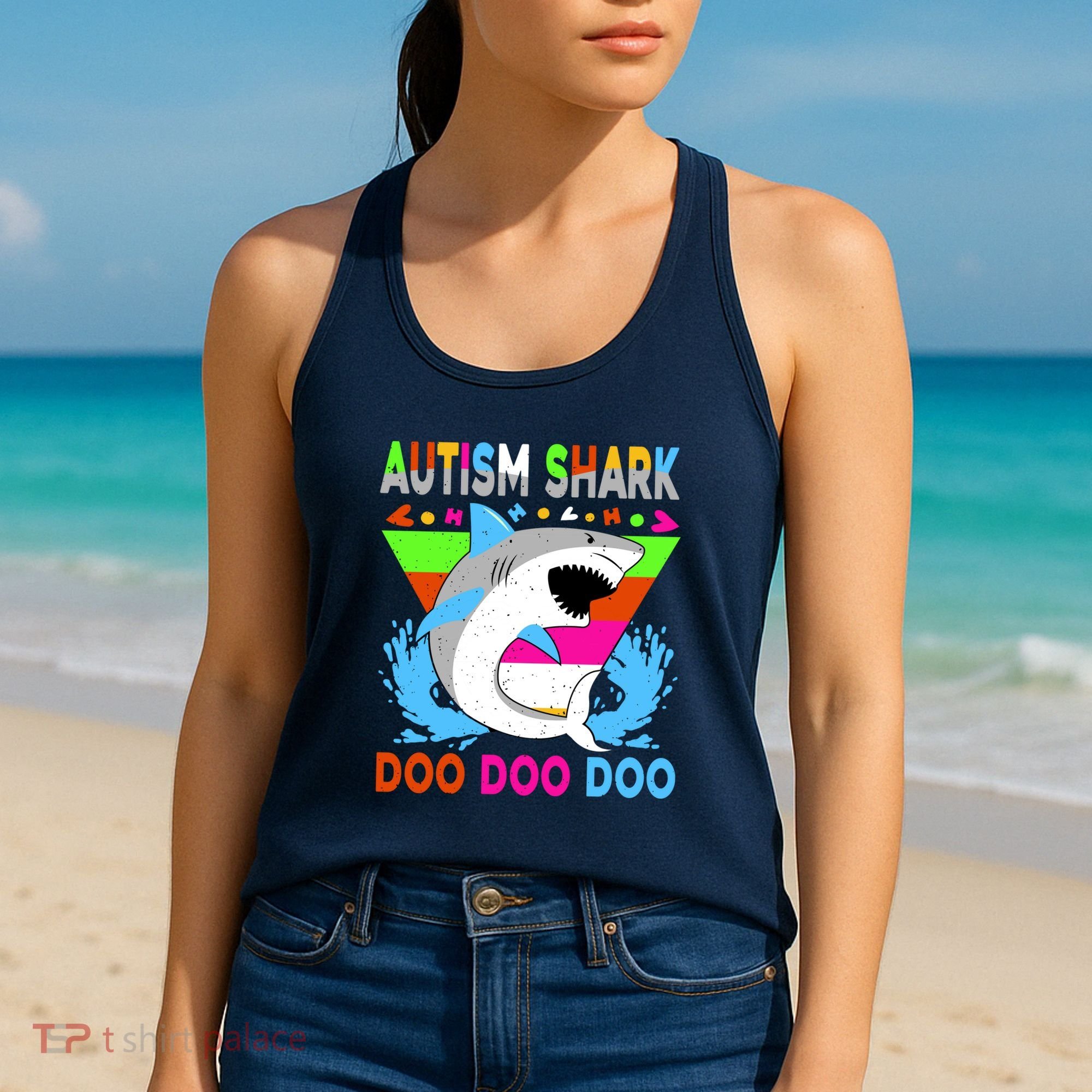 Autism Shark Doo Doo Doo Awareness Puzzle Women's Tank Top