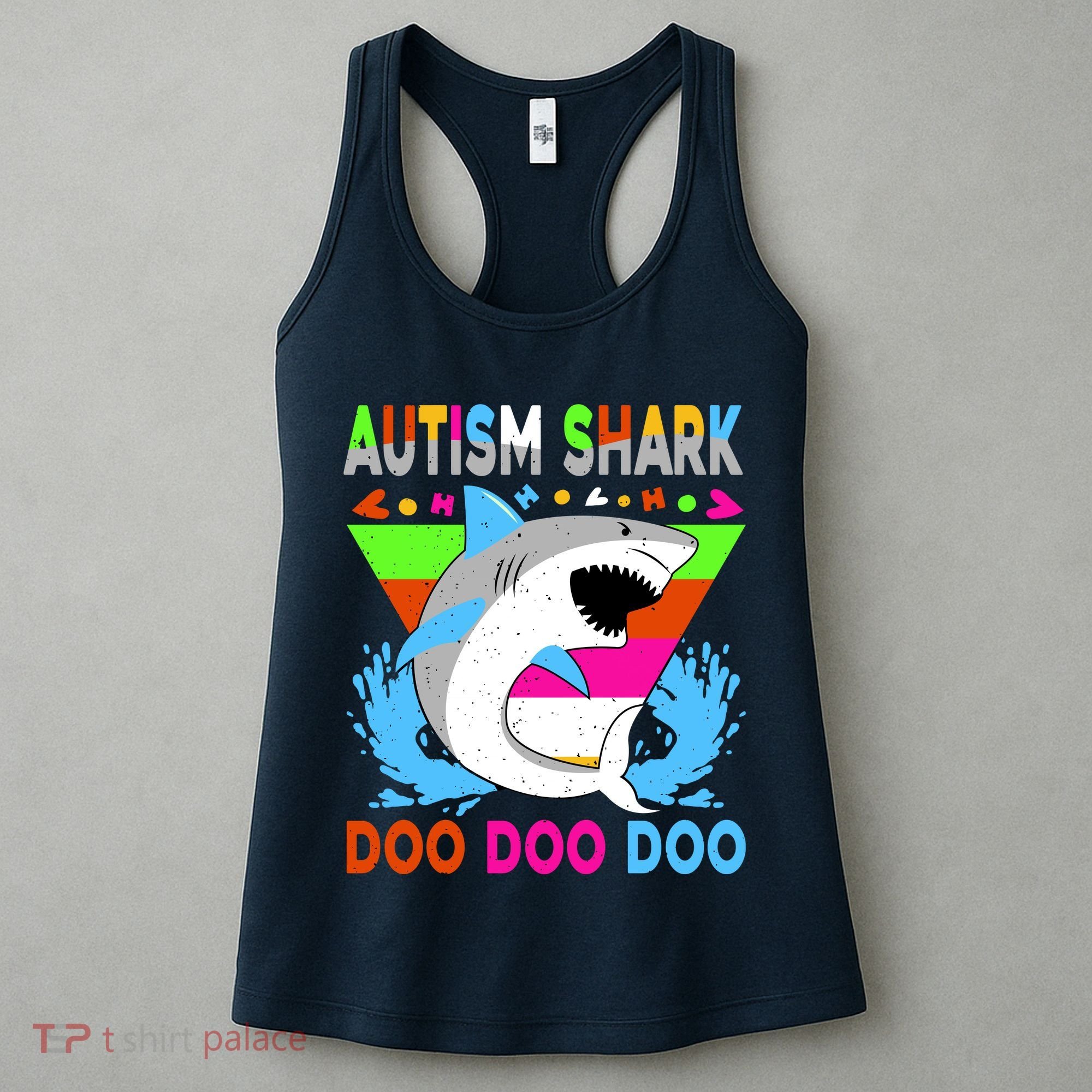 Autism Shark Doo Doo Doo Awareness Puzzle Women's Tank Top
