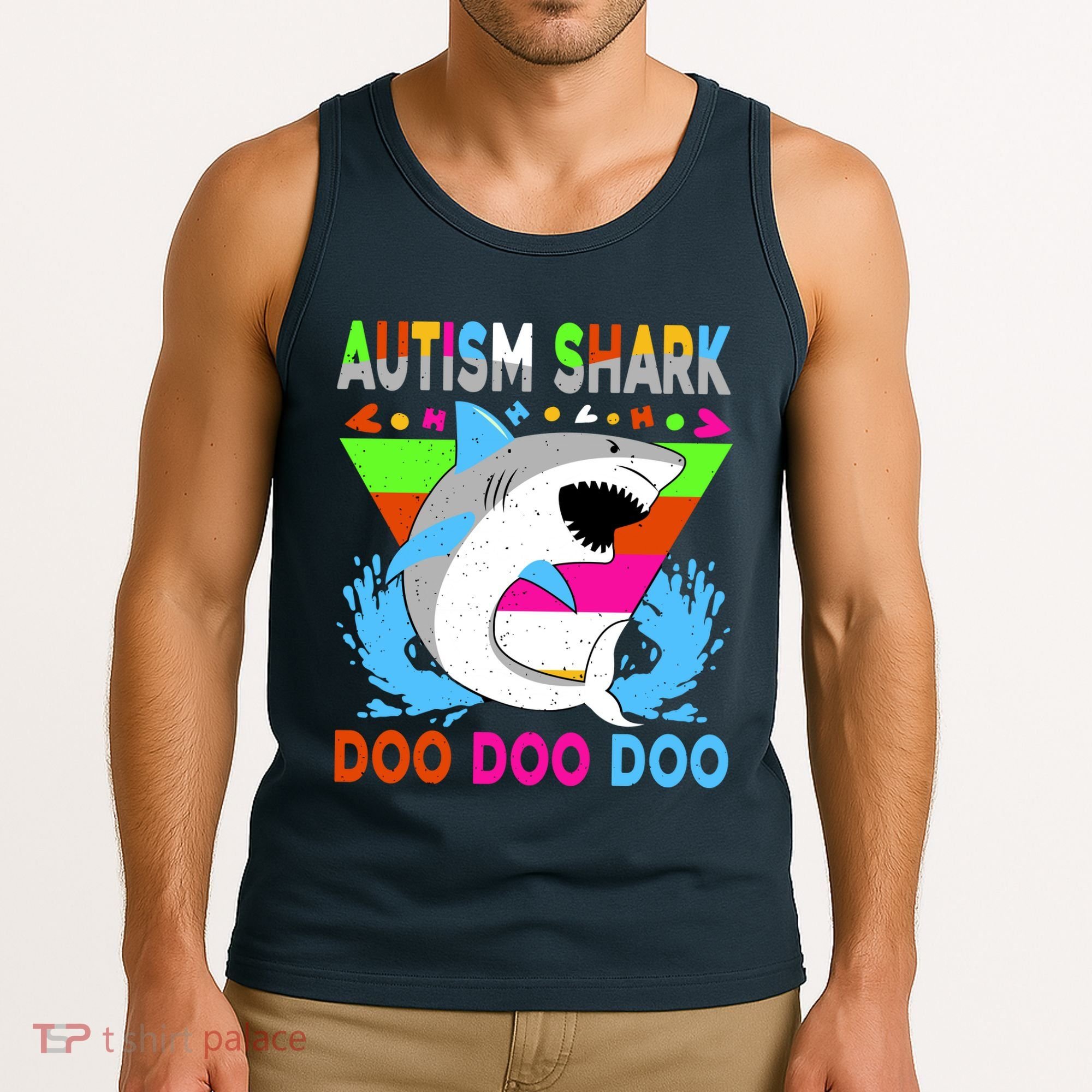 Autism Shark Doo Doo Doo Awareness Puzzle Tank Top
