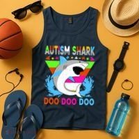 Autism Shark Doo Doo Doo Awareness Puzzle Tank Top thumb 4