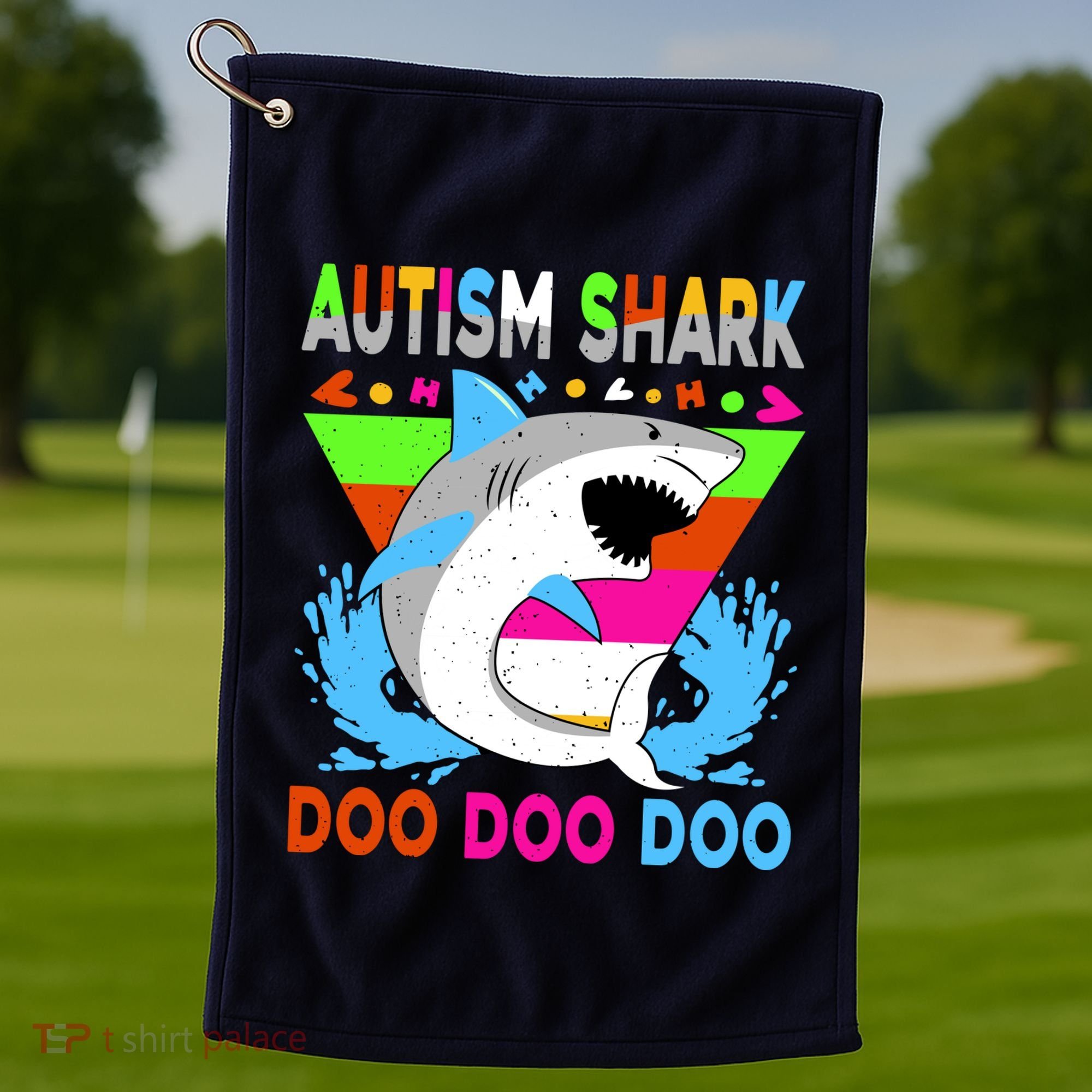 Autism Shark Doo Doo Doo Awareness Puzzle Golf Towel