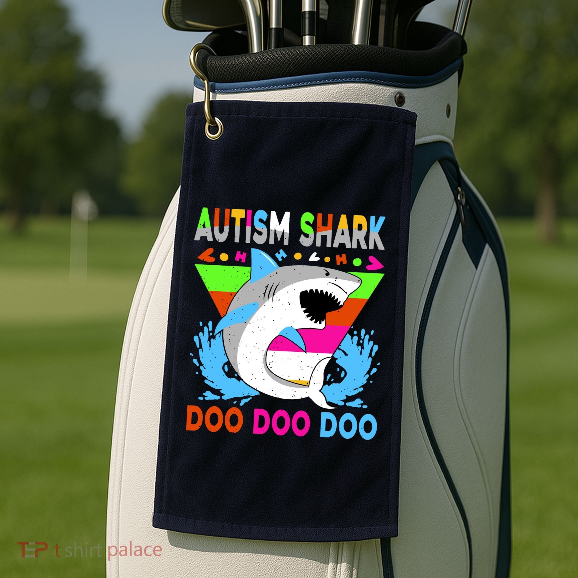Autism Shark Doo Doo Doo Awareness Puzzle Golf Towel
