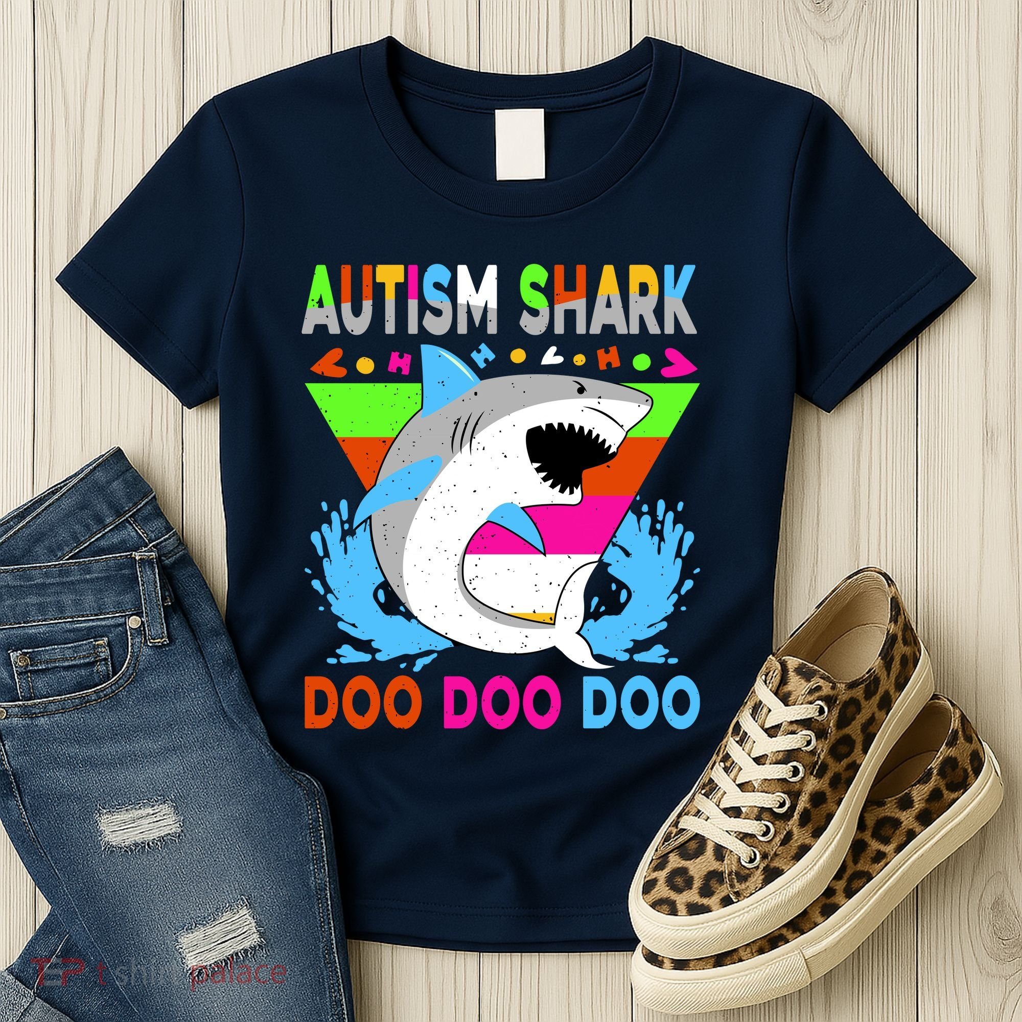 Autism Shark Doo Doo Doo Awareness Puzzle Women's T-Shirt