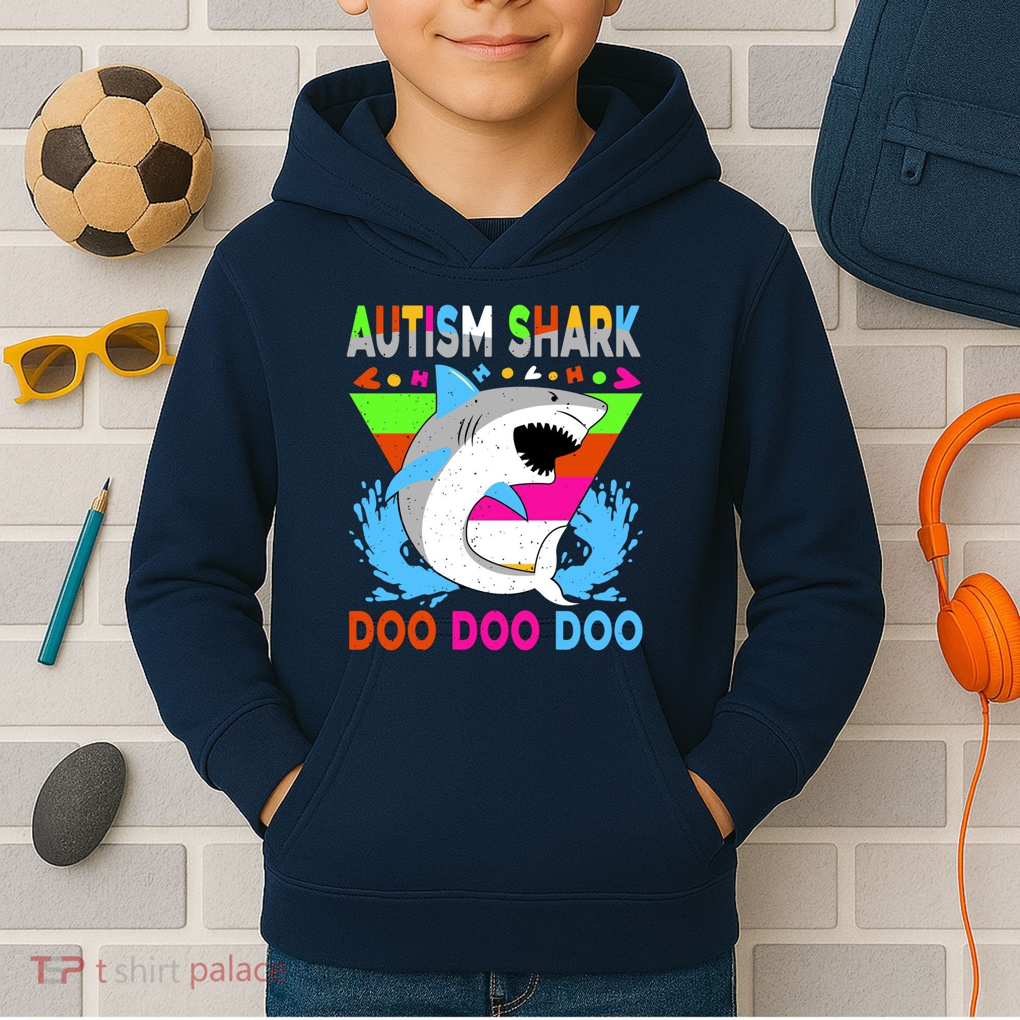 Autism Shark Doo Doo Doo Awareness Puzzle Kids Hoodie