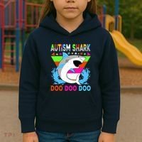 Autism Shark Doo Doo Doo Awareness Puzzle Kids Hoodie thumb 3