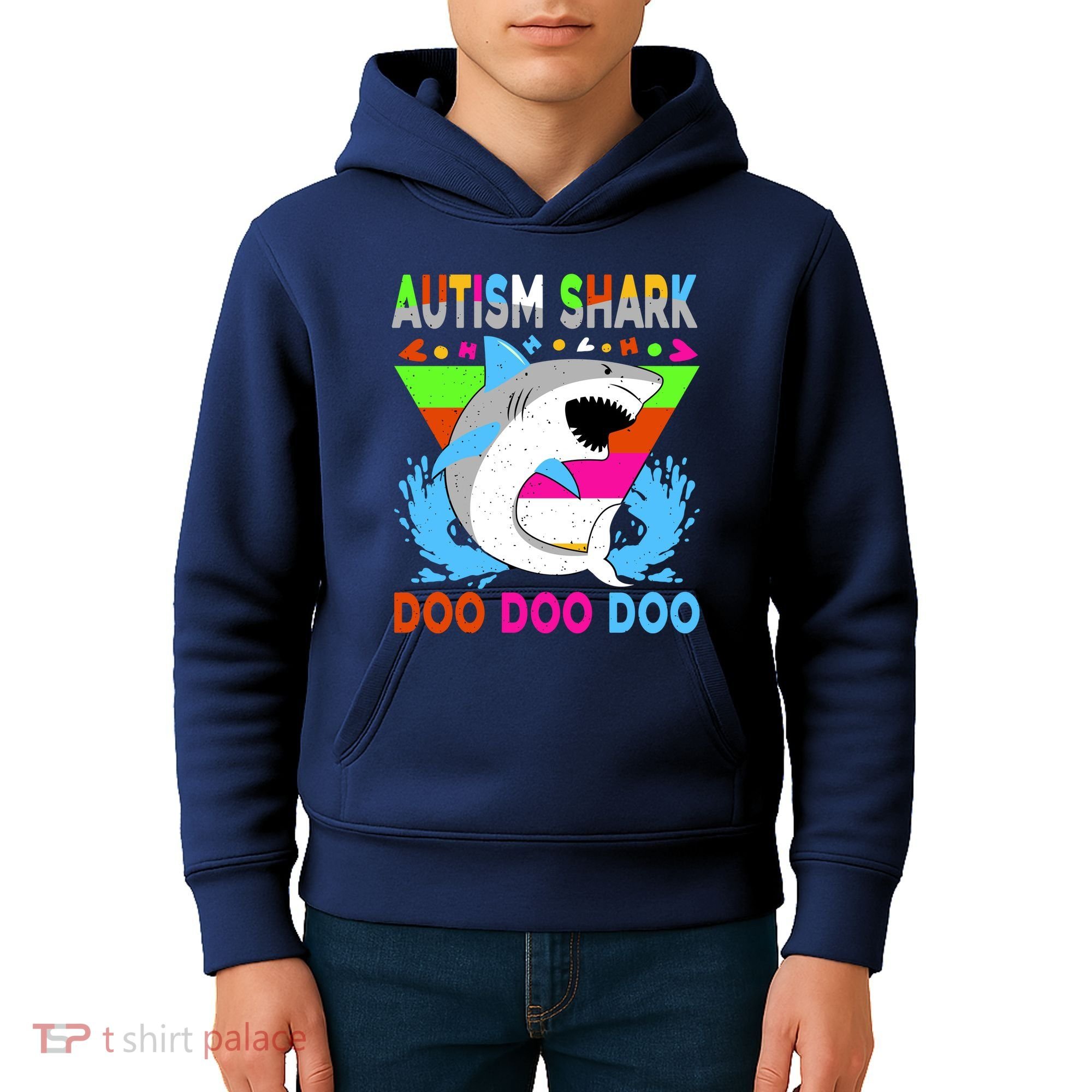 Autism Shark Doo Doo Doo Awareness Puzzle Kids Hoodie
