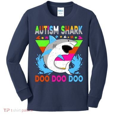 Autism Shark Doo Doo Doo Awareness Puzzle Kids Long Sleeve Shirt