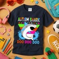 Autism Shark Doo Doo Doo Awareness Puzzle Kids T-Shirt thumb 3