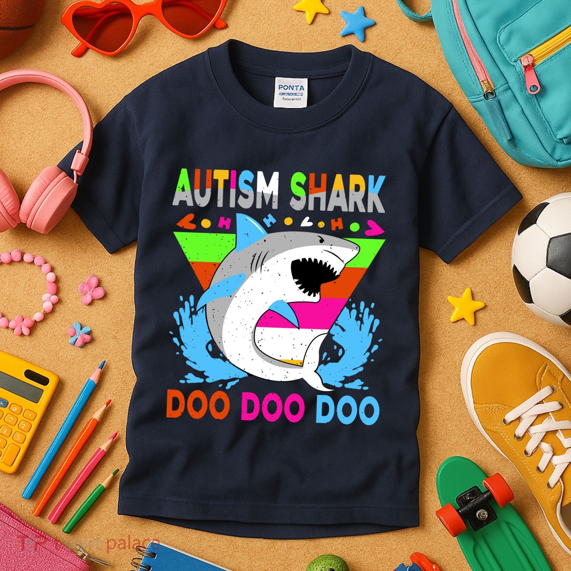 Autism Shark Doo Doo Doo Awareness Puzzle Kids T-Shirt