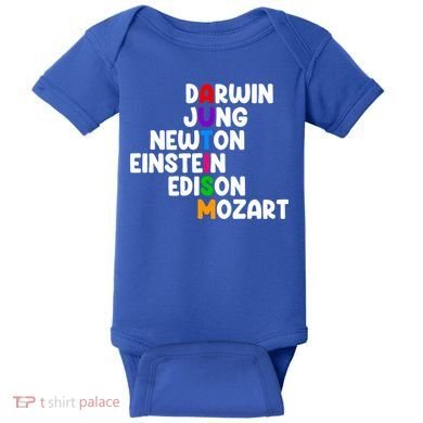 Autism Support Darwin Jung Newton Einstein Edison Mozart Baby Bodysuit