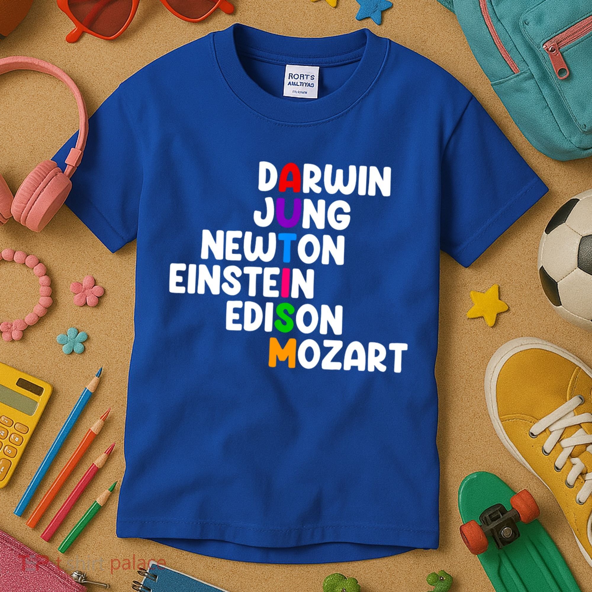 Autism Support Darwin Jung Newton Einstein Edison Mozart Kids T-Shirt
