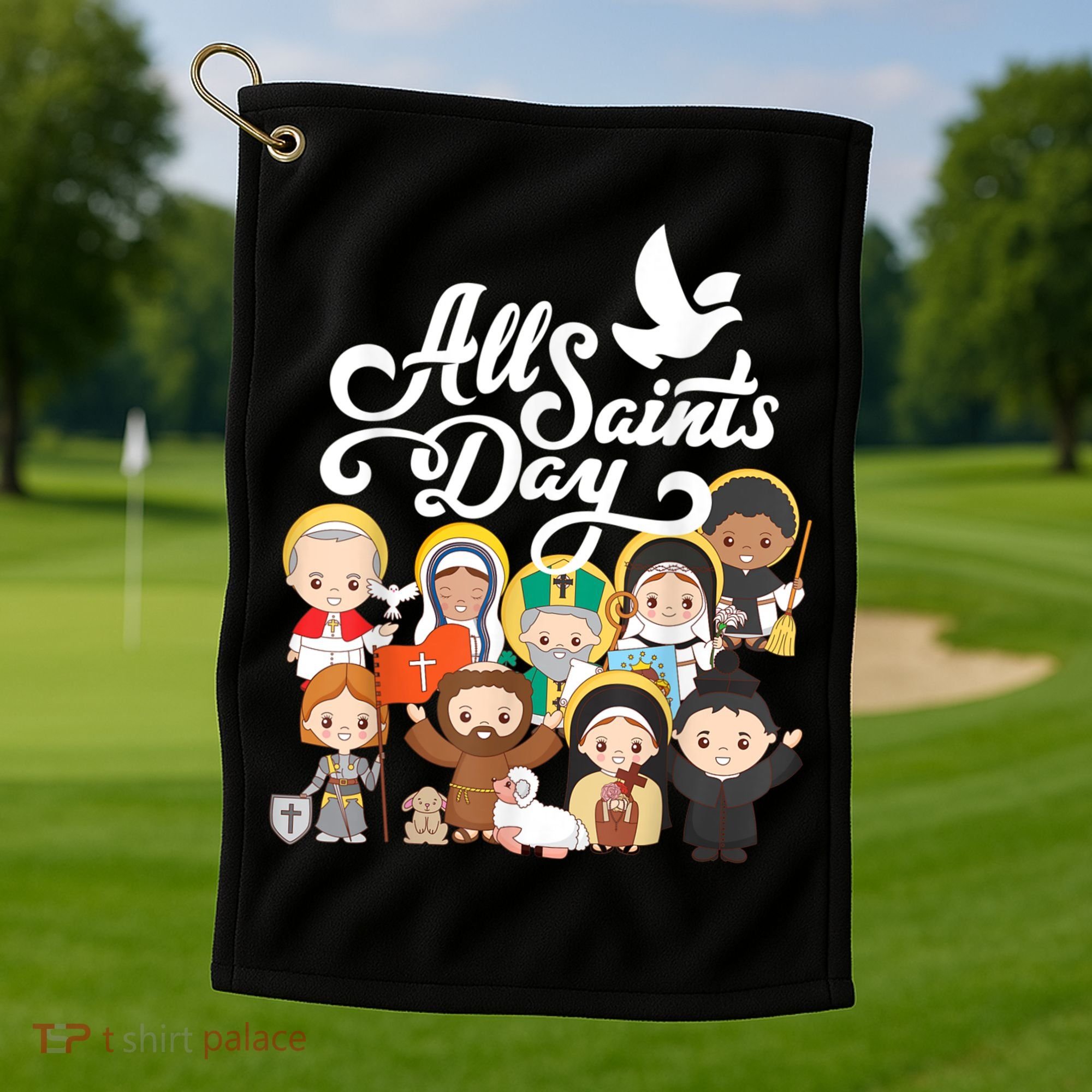 All Saints Day Kids Catholic St Francis Therese Joan Of Arc Golf Towel