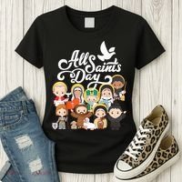 All Saints Day Kids Catholic St Francis Therese Joan Of Arc Women's T-Shirt thumb 3