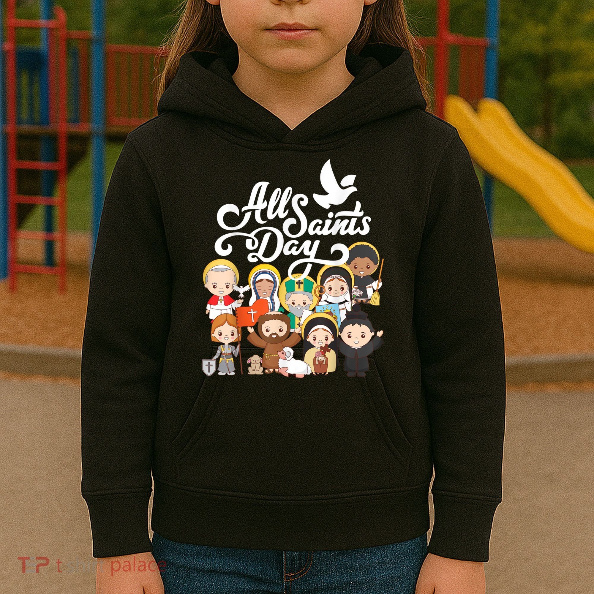 All Saints Day Kids Catholic St Francis Therese Joan Of Arc Kids Hoodie