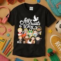 All Saints Day Kids Catholic St Francis Therese Joan Of Arc Kids T-Shirt thumb 3