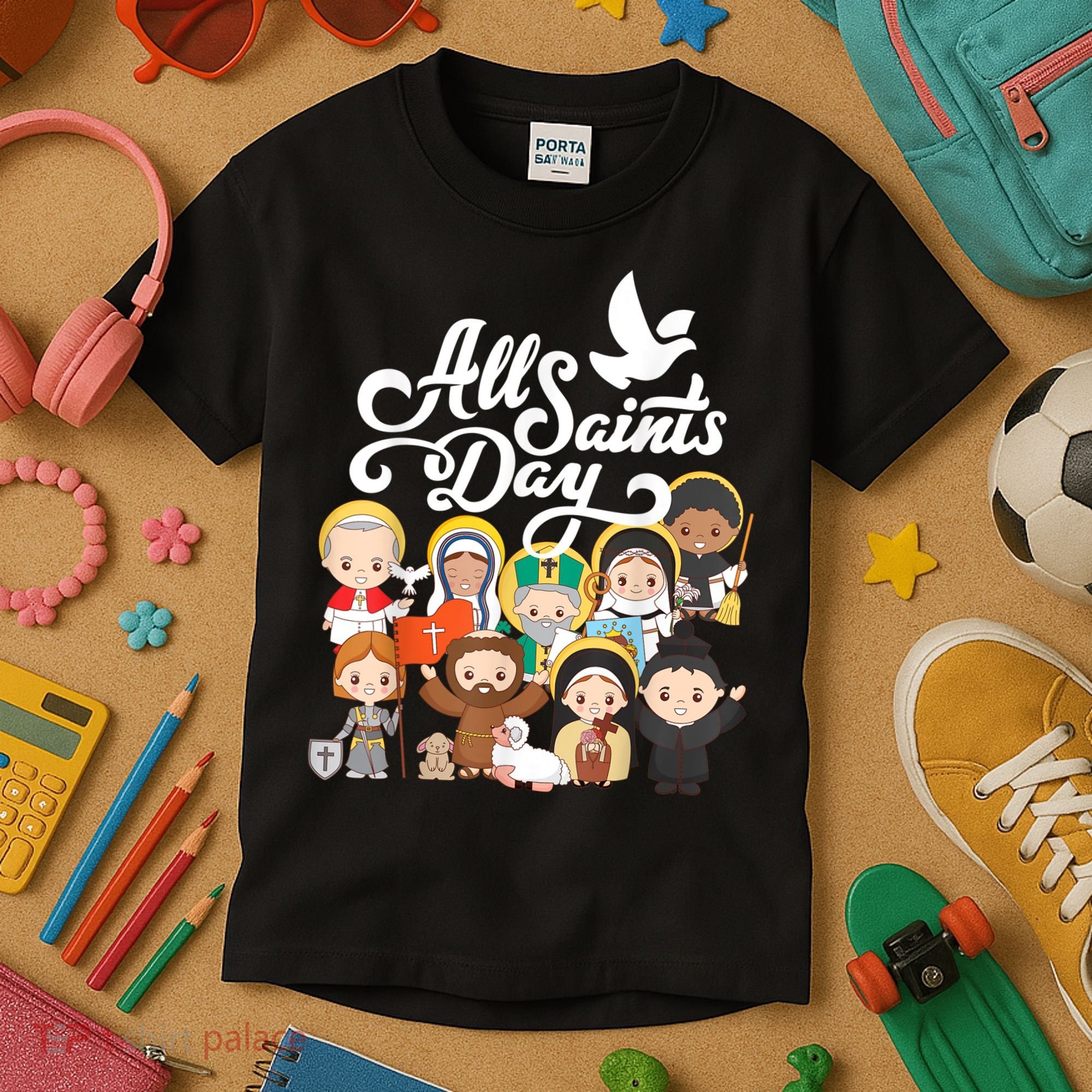 All Saints Day Kids Catholic St Francis Therese Joan Of Arc Kids T-Shirt
