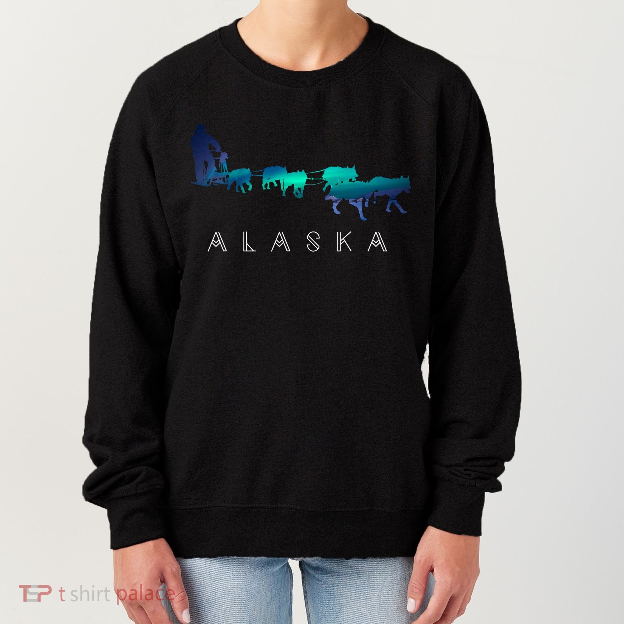 Alaska Sled Dogs Mushing Sled Dog Team A.U.R.O.R.A Borealis Scene Women's Sweatshirt
