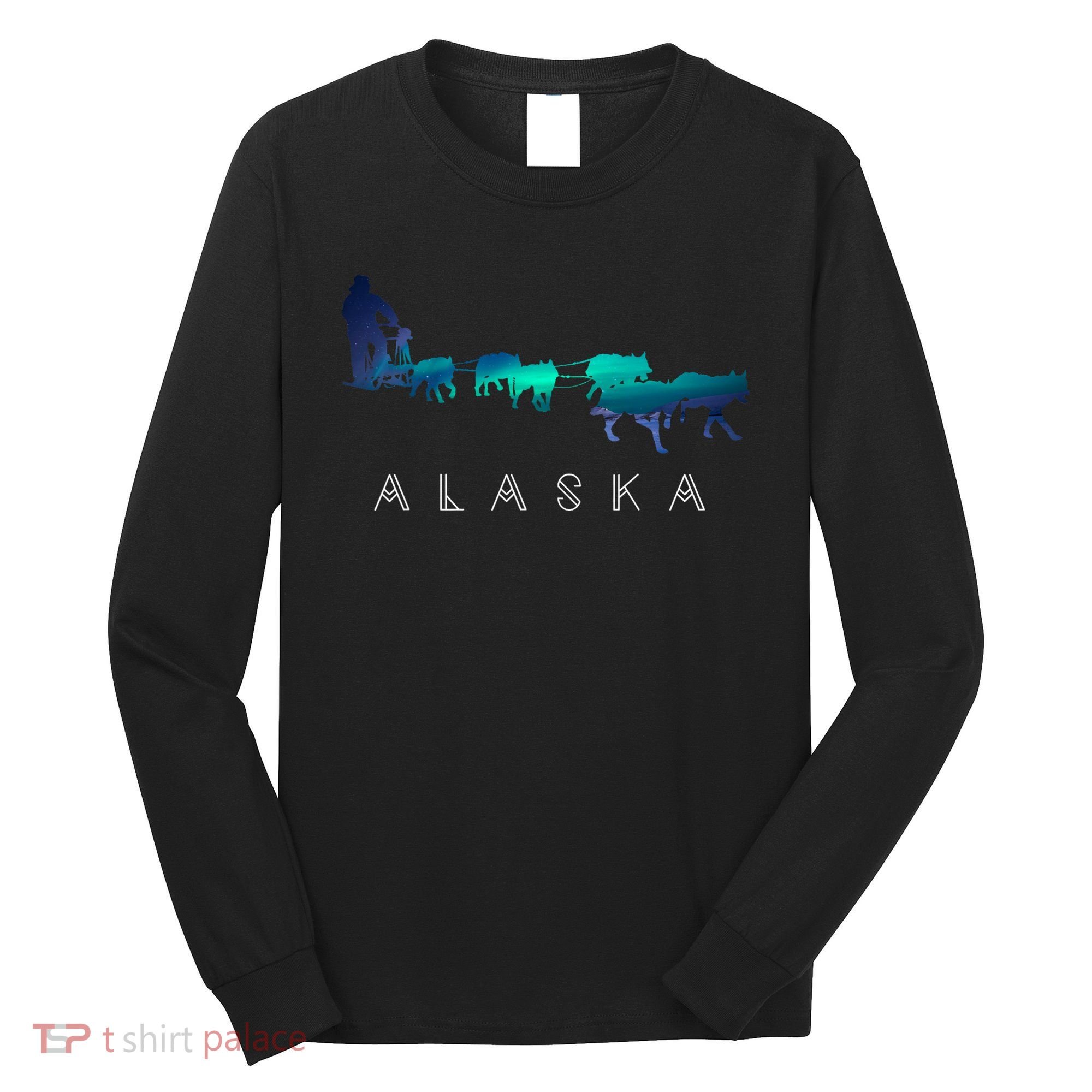 Alaska Sled Dogs Mushing Sled Dog Team A.U.R.O.R.A Borealis Scene Long Sleeve Shirt