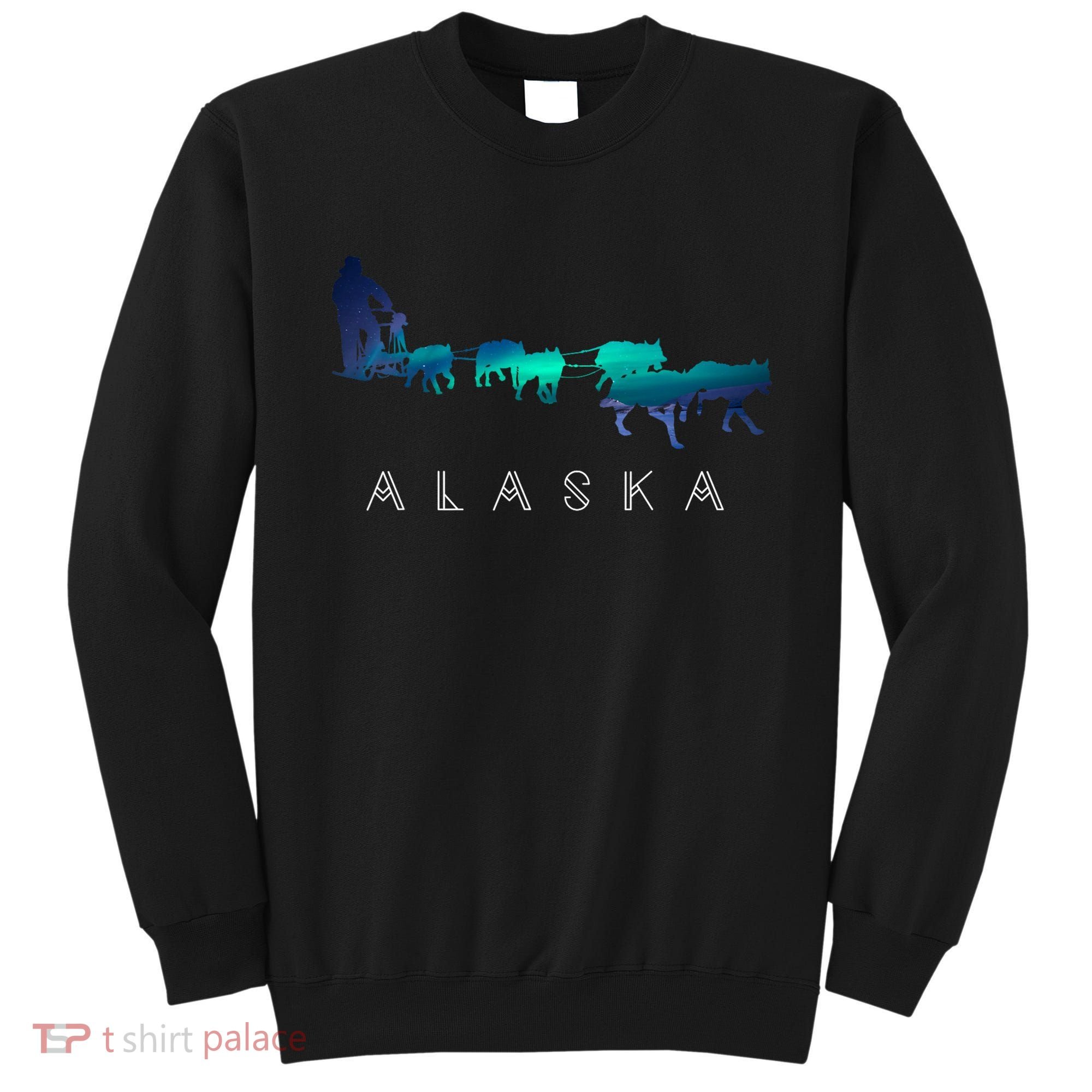 Alaska Sled Dogs Mushing Sled Dog Team A.U.R.O.R.A Borealis Scene Sweatshirt