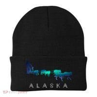 Alaska Sled Dogs Mushing Sled Dog Team A.U.R.O.R.A Borealis Scene Beanie thumb 0